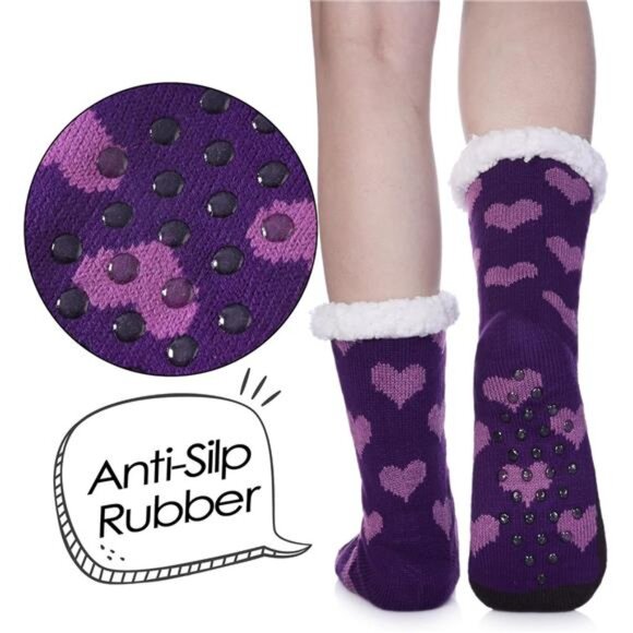 Womens Slipper Socks Soft Warm Fluffy Winter Fleece Lined Sherpa Socks - Picture 2 of 6